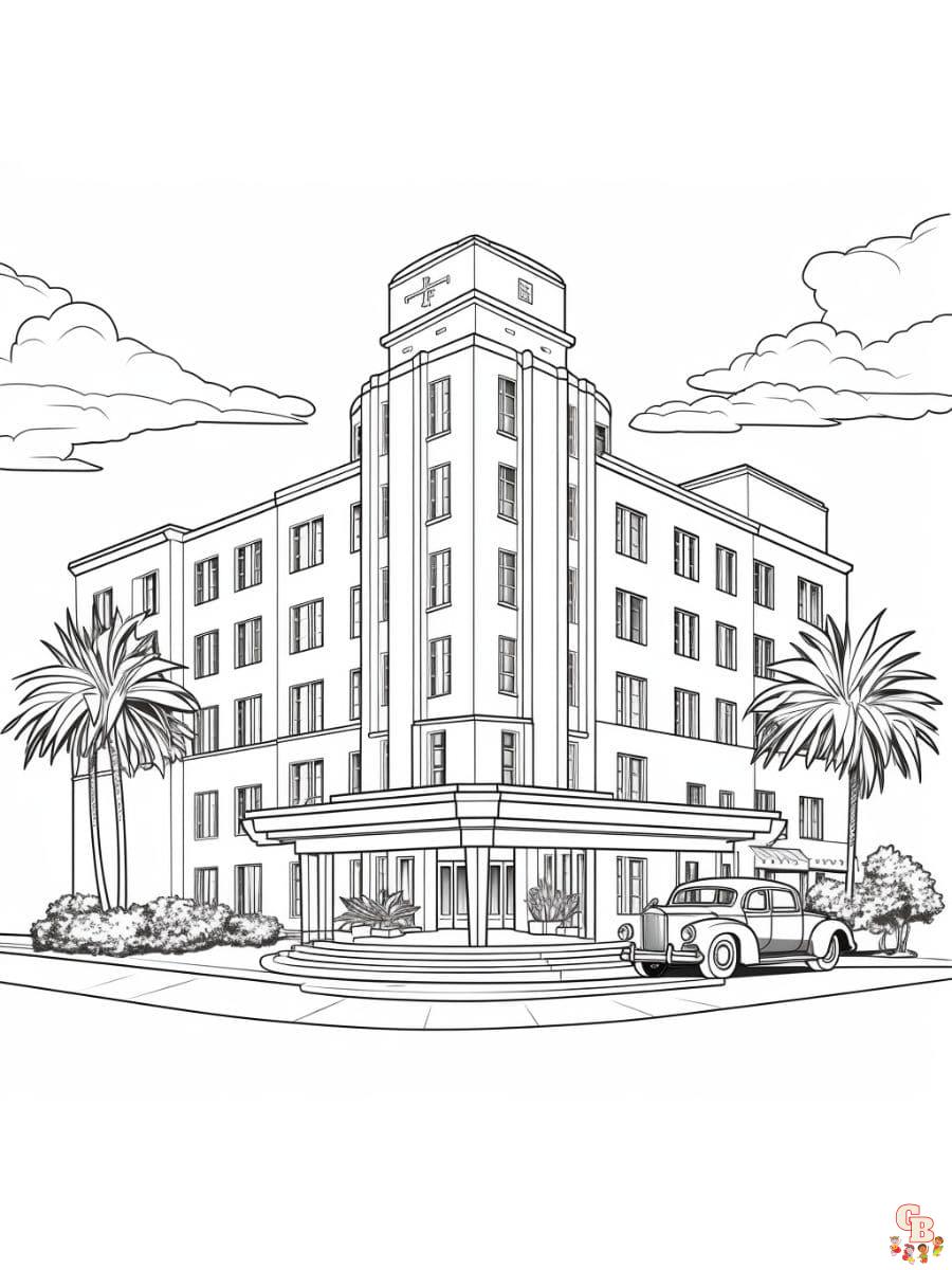 Printable hotel coloring pages free for kids and adults