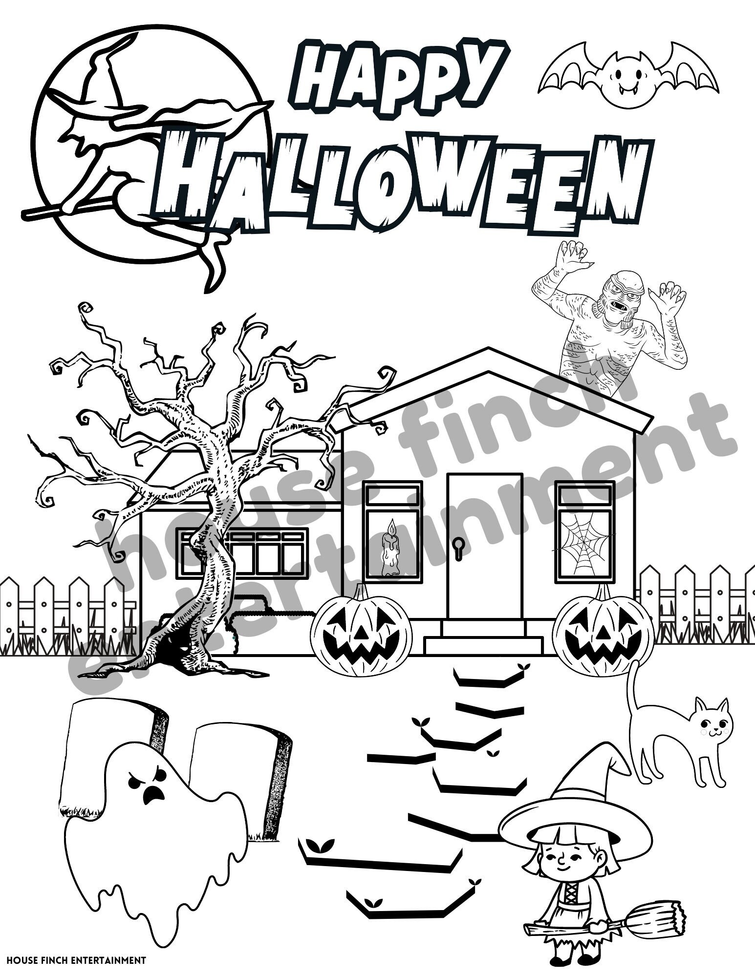 Halloween coloring page kids digital download printable png fall coloring sheet holiday coloring page halloween movie coloring page