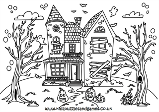 Haunted house louring page
