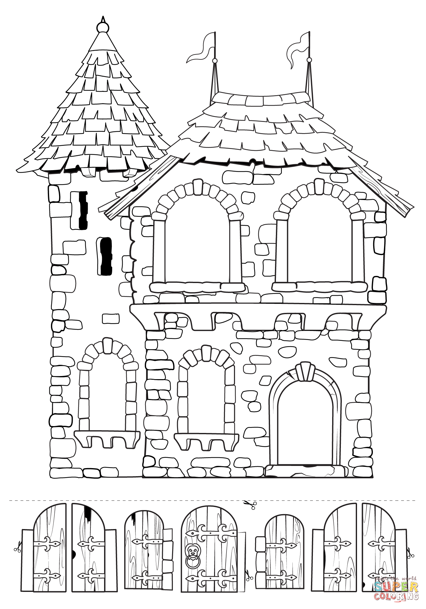 Create castle house with surprise coloring page free printable coloring pages