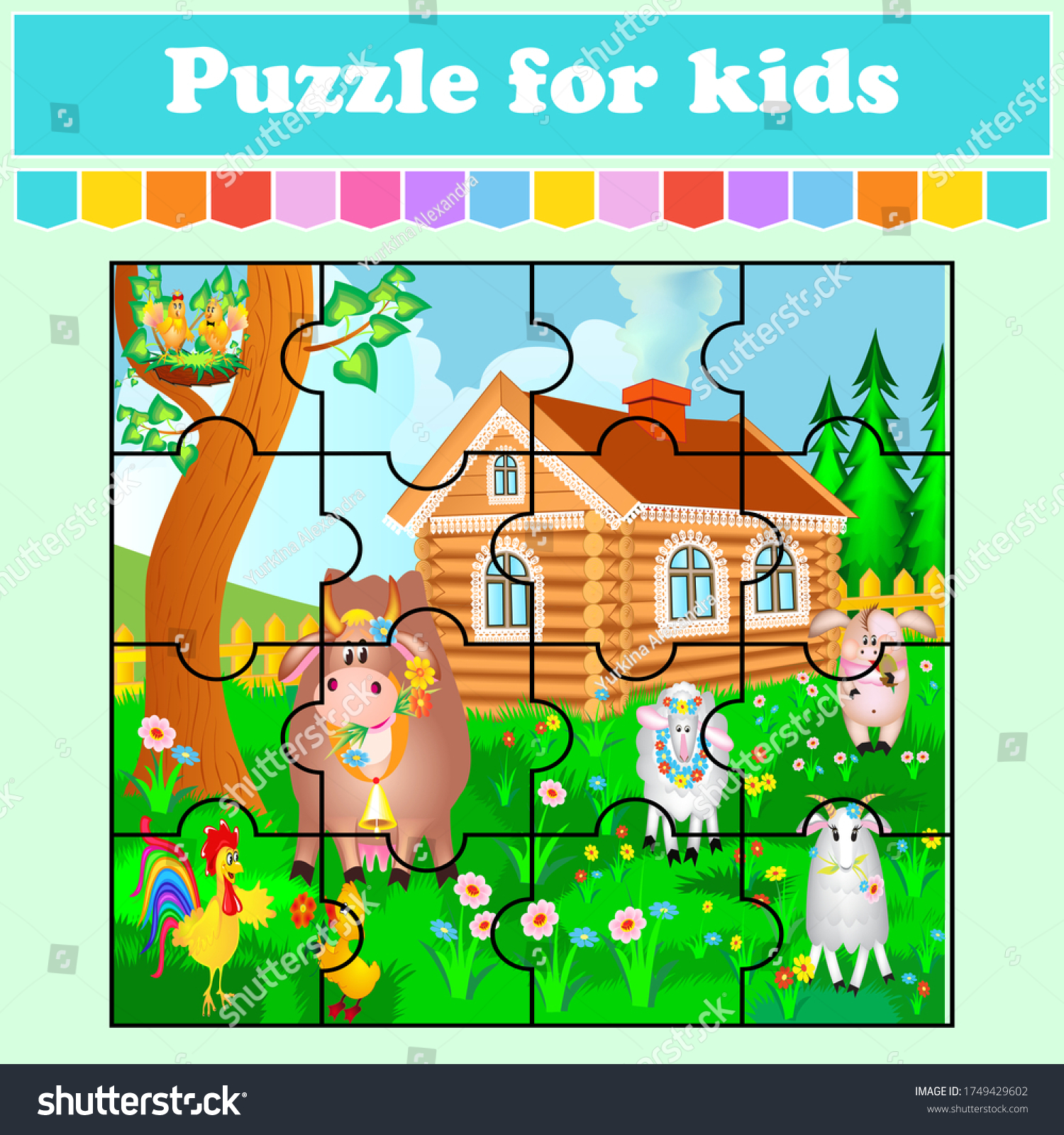 Puzzle game kids house cow pig stock vector royalty free