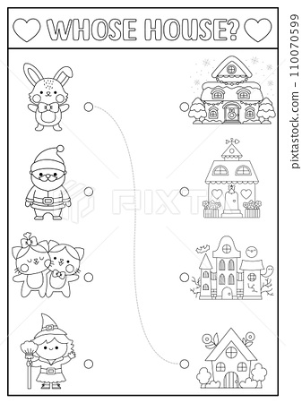 Holiday black and white matching activity for