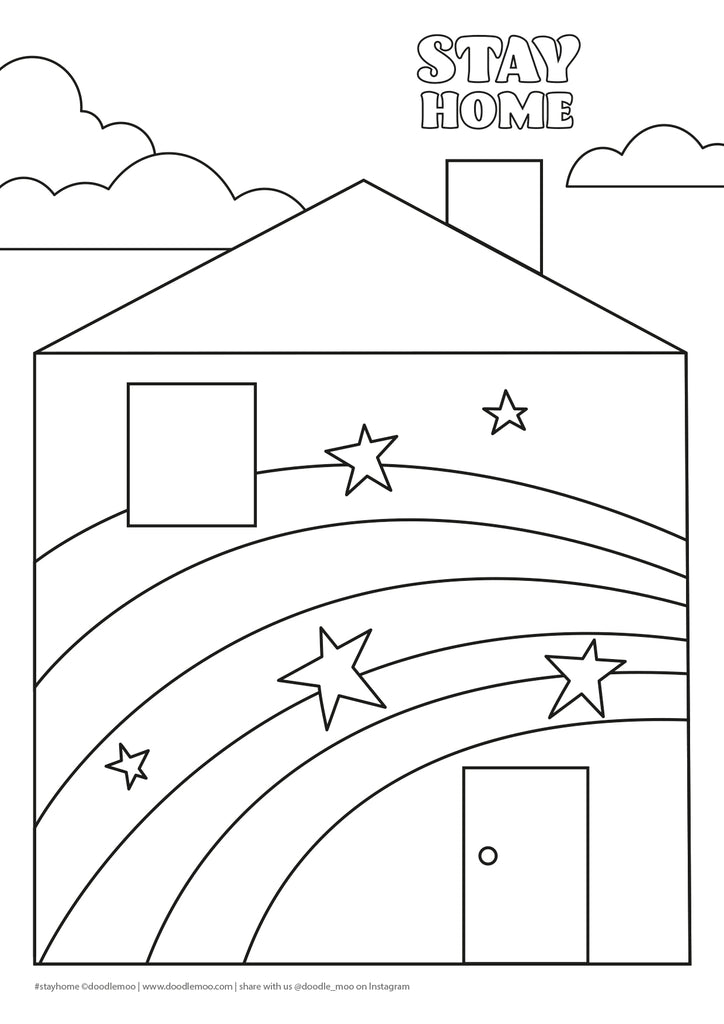 Stay home rainbow house colouring in sheet