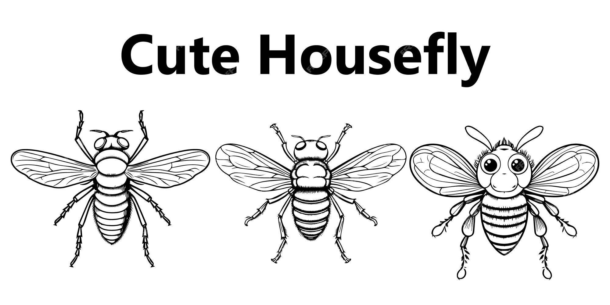 Premium vector cute housefly line art coloring book page vector illustration