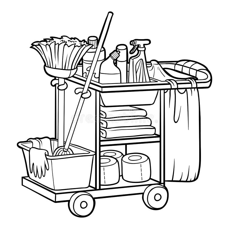 Coloring book maid cart stock vector illustration of equipment