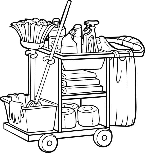 Coloring book maid cart stock illustration