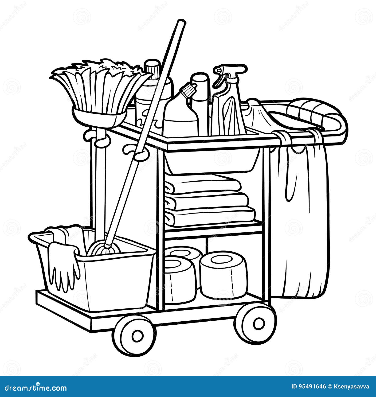 Coloring book maid cart stock vector illustration of equipment