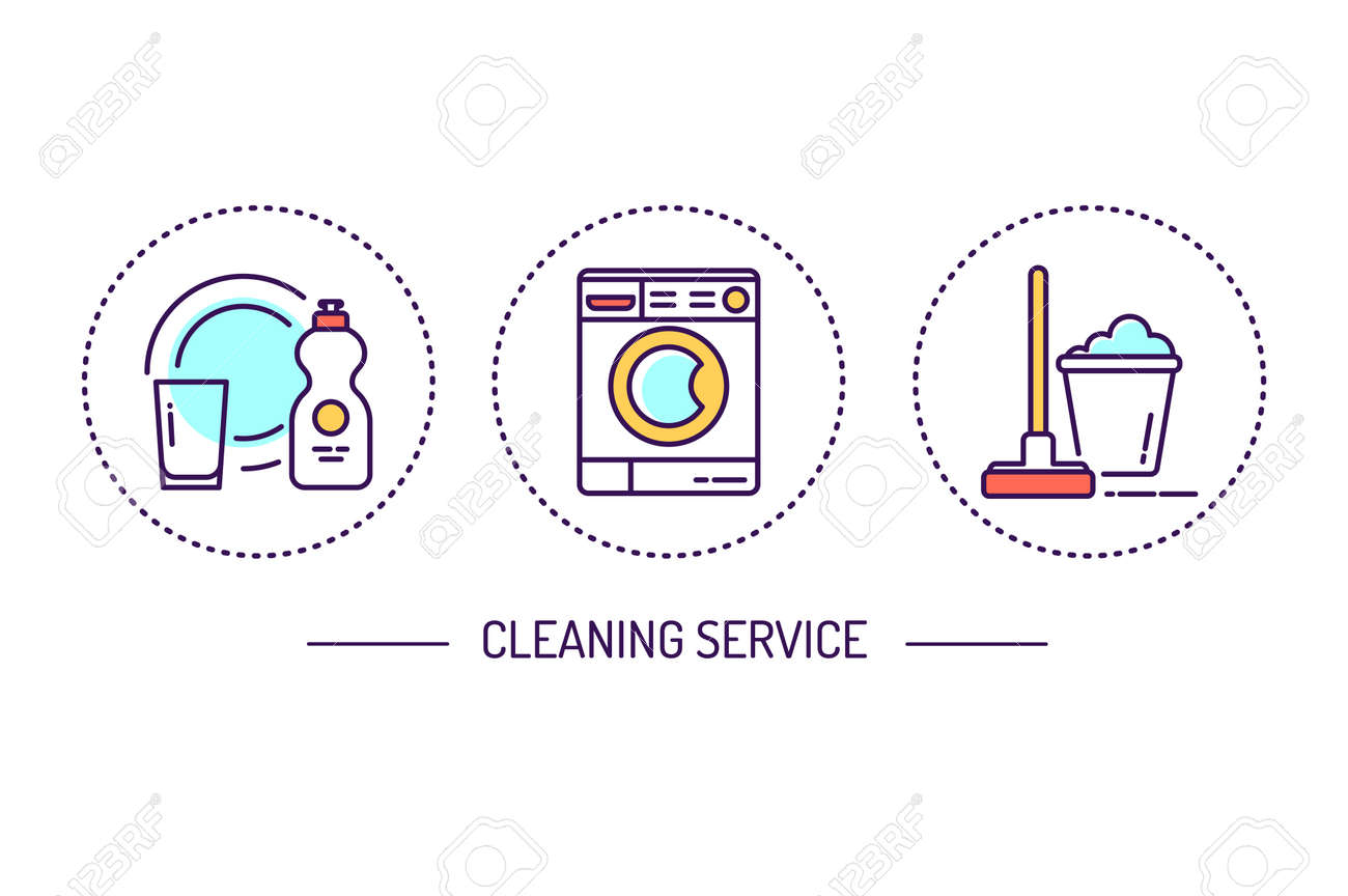 Cleaning services color icons concept housekeeping cleaner products signs for web page mobile app button banner royalty free svg cliparts vectors and stock illustration image