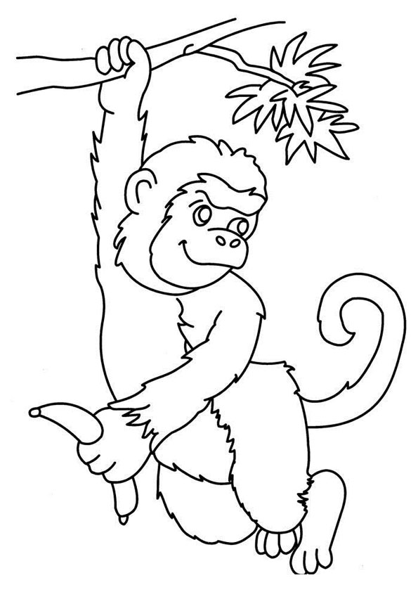 Coloring pages baby monkey eating banana coloring page