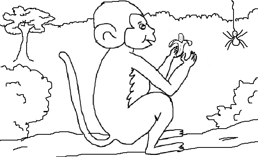 Monkey eating banana coloring page