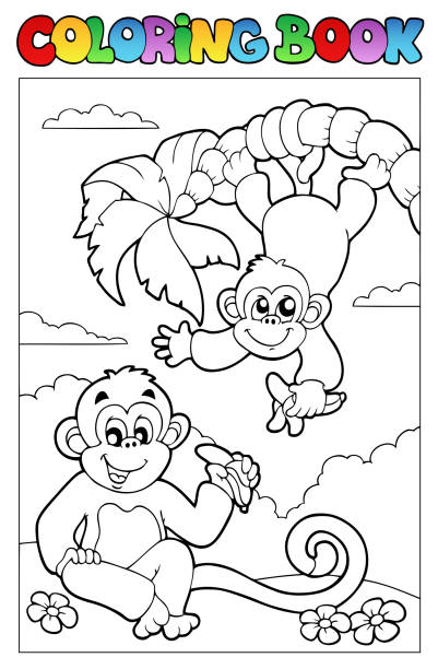 Monkey eating banana stock illustrations royalty