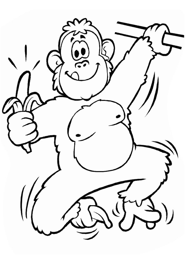 Coloring pages monkey eating banana coloring page