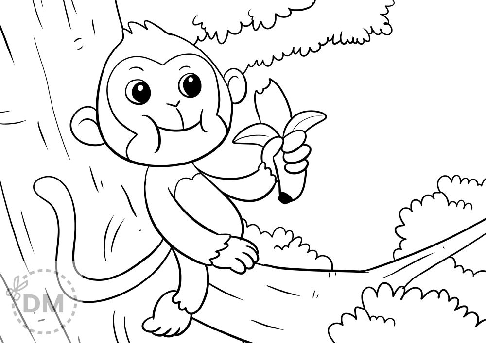 Monkey eating a banana coloring page coloring pages fun colors color