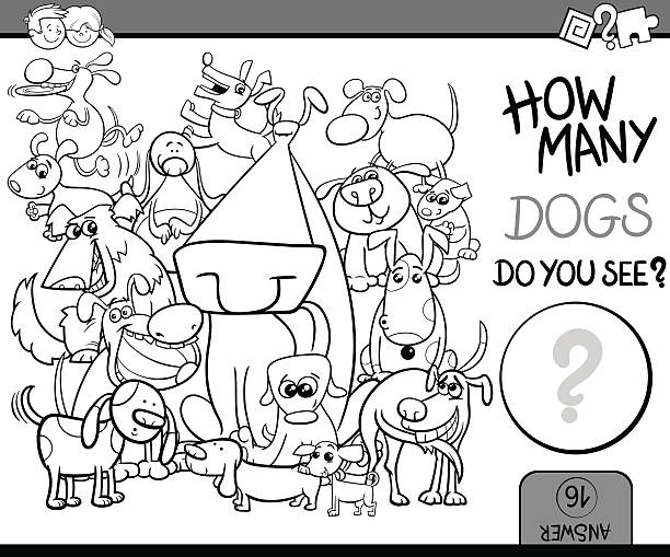 Color by number education game with dog stock illustrations royalty