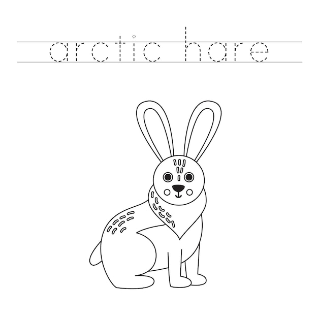 Premium vector trace the letters and color cartoon arctic hare handwriting practice for kids