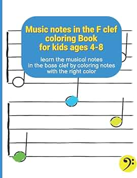 Music notes in the f clef coloring book for kids ages