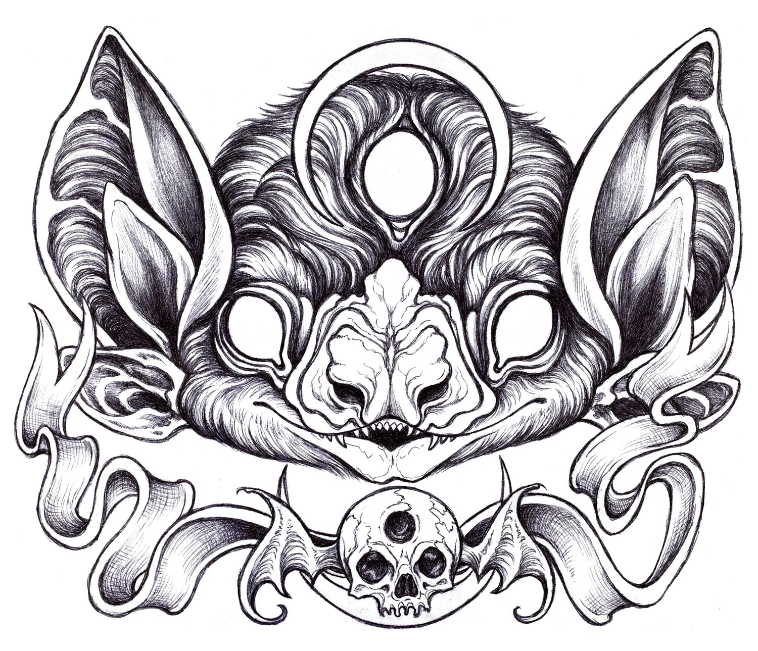 Ghostly bat coloring book page