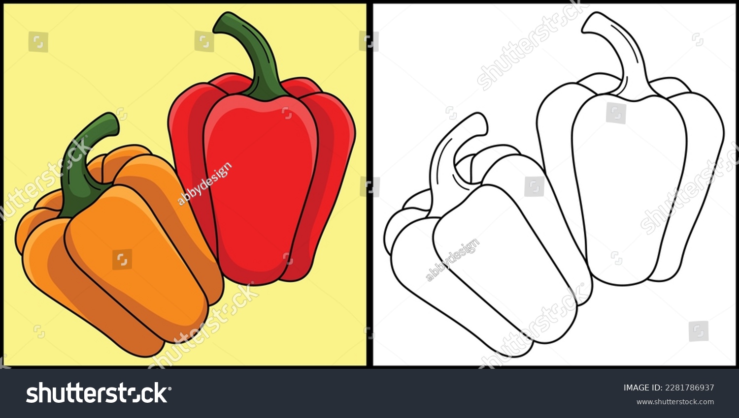 Bell pepper fruit coloring page illustration stock vector royalty free