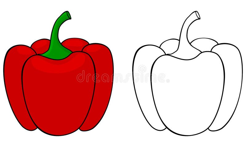 Cartoon bell pepper colorful and black and white coloring book page for children stock vector