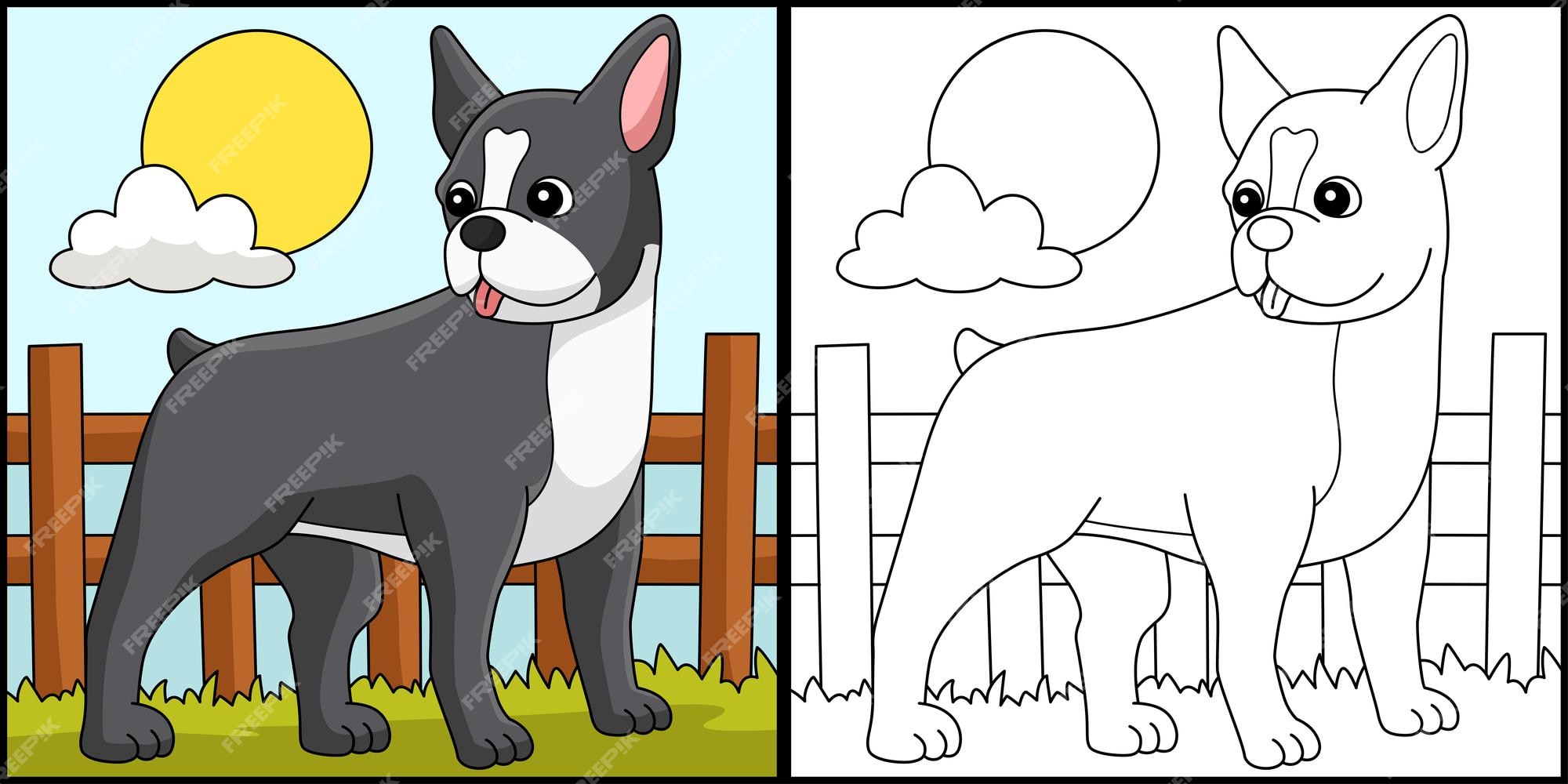 Premium vector boston terrier dog coloring page illustration