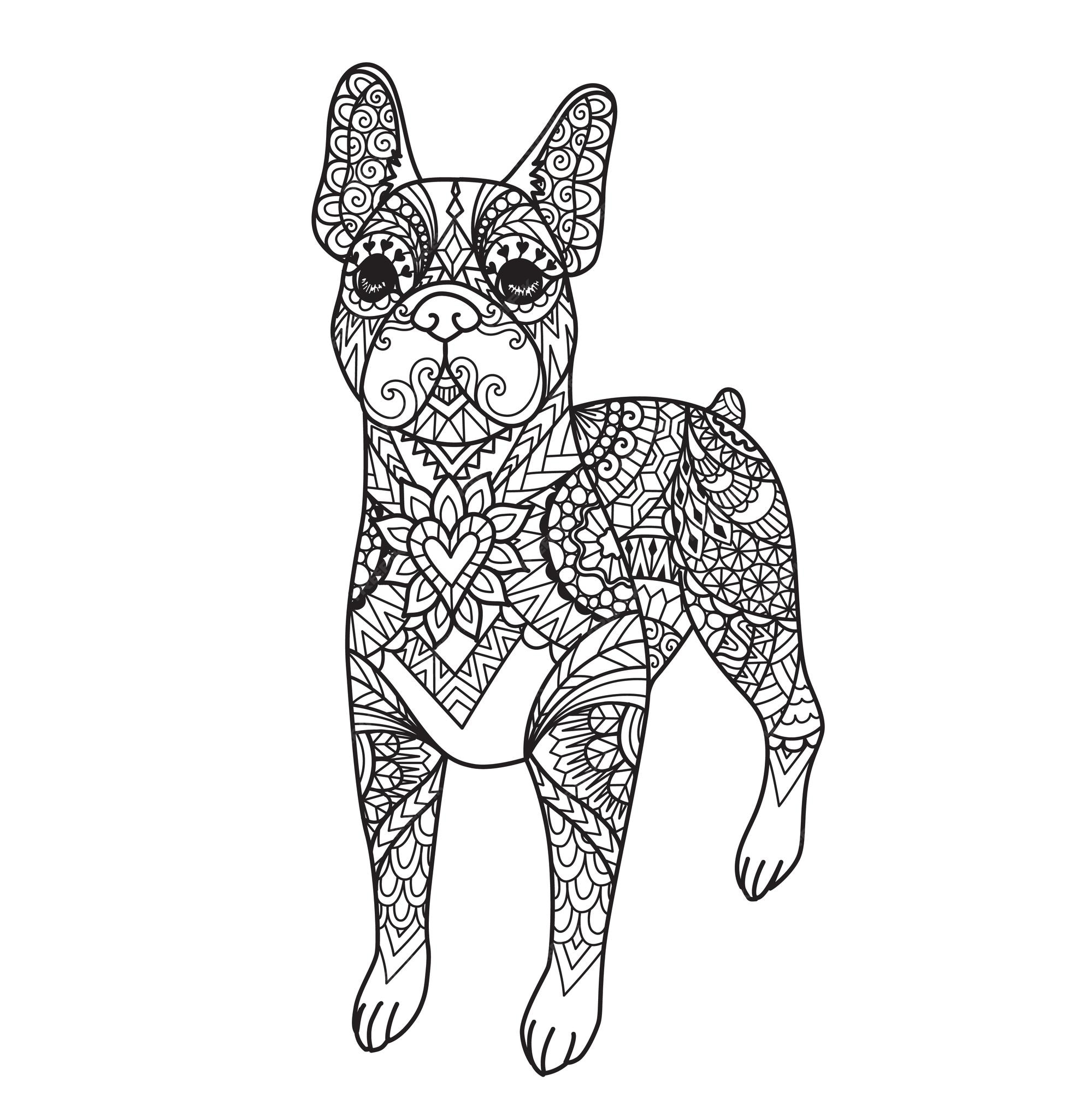 Premium vector mandala boston terrier dog for printing engravinglaser cut coloring book and so on vector illustration