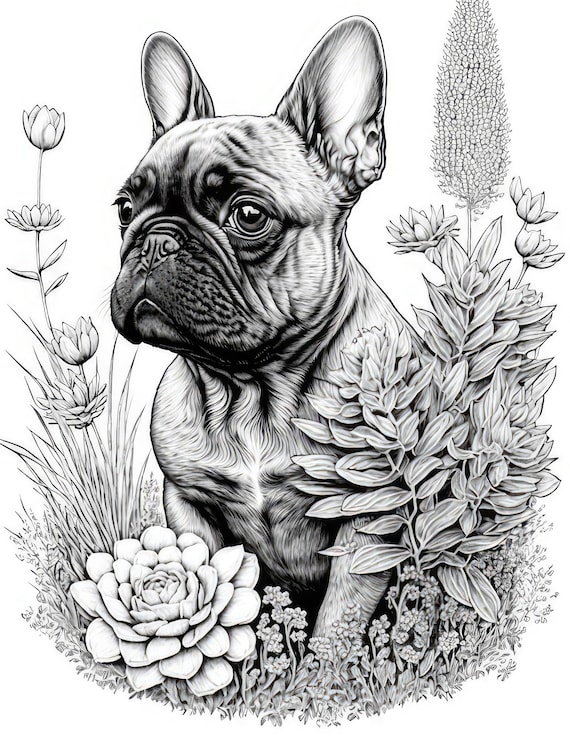French bulldog coloring sheet ai generated coloring page of a cute french bulldog with flowers instant download