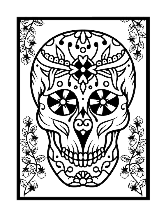 Sugar skull coloring page for adults calavera digital color page coloring for adults pod coloring page instant delivery