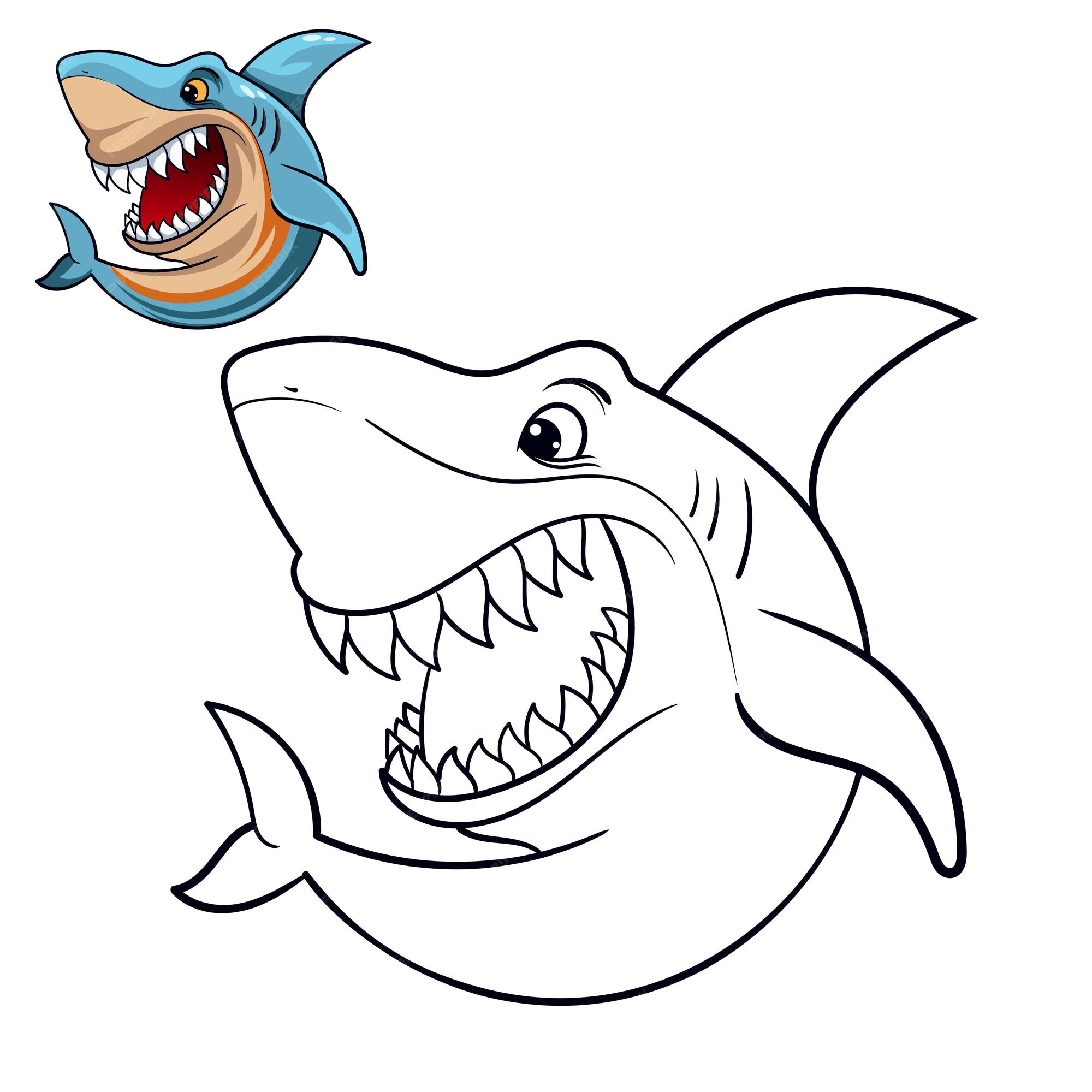Premium vector shark coloring page for simple design or coloring books educationxashark line art