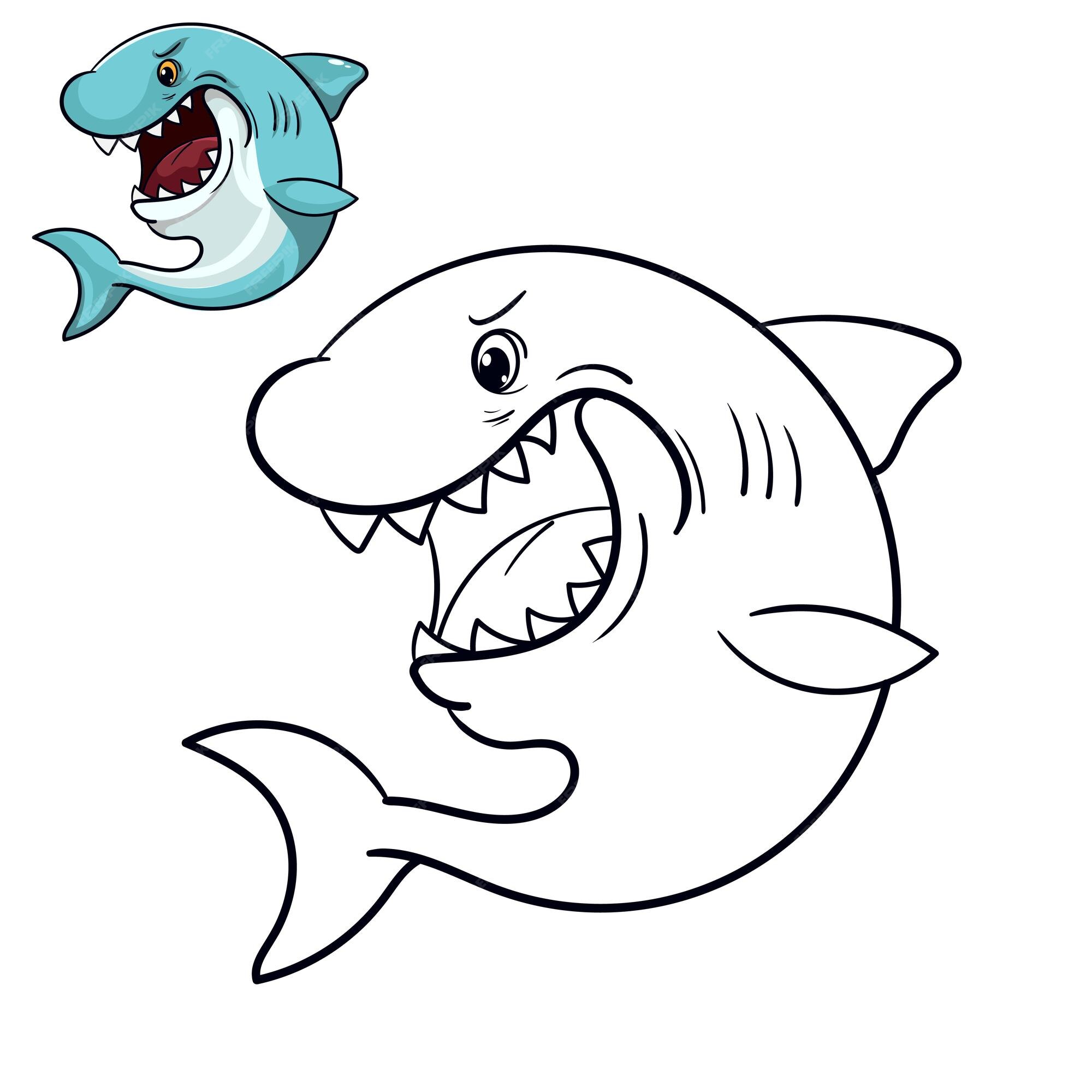Premium vector shark coloring page for simple design or coloring books educationxashark line art