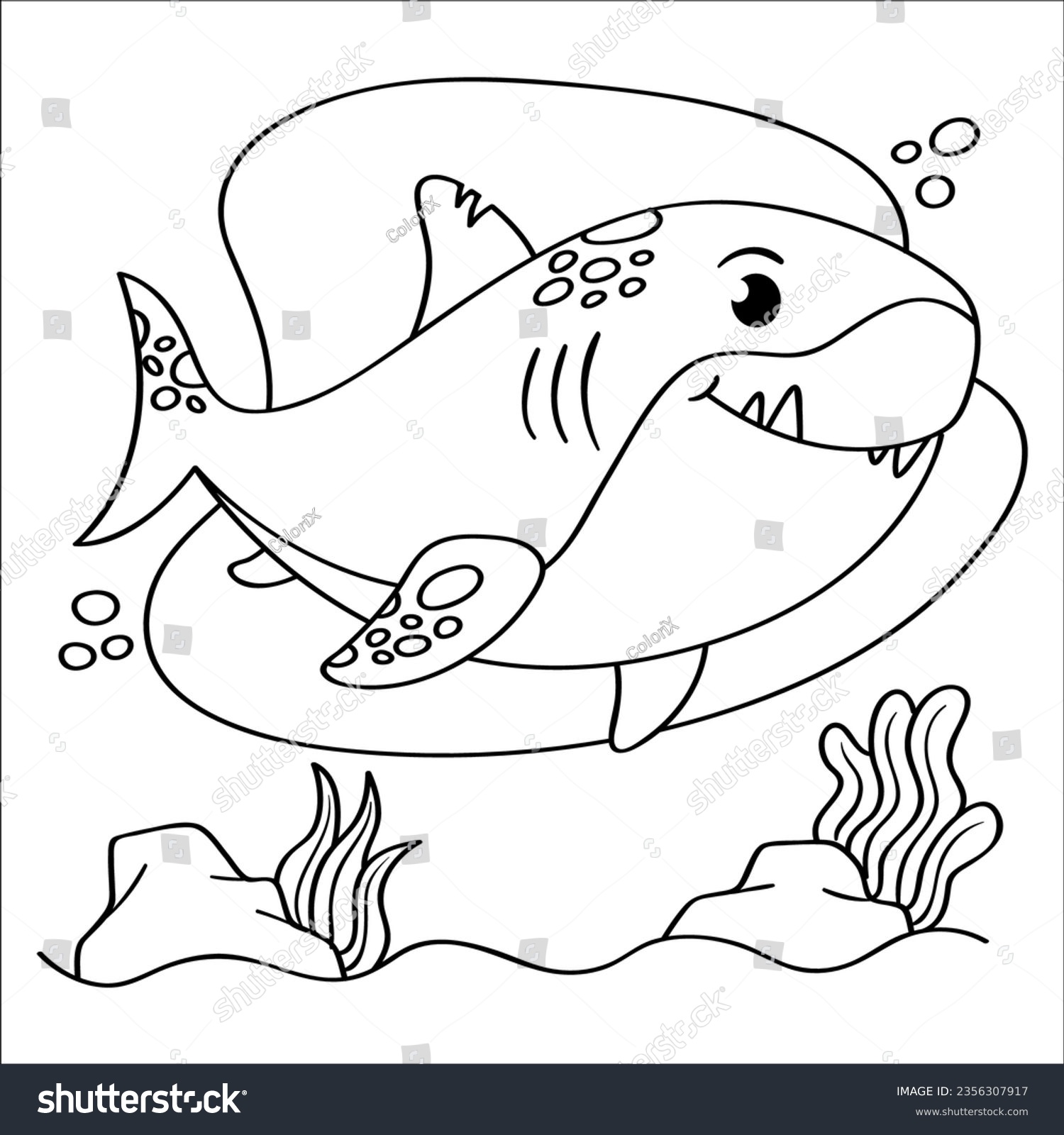 Shark coloring page black white cartoon stock vector royalty free