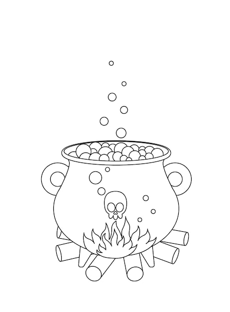 Premium vector bubbling cauldron coloring page black and white cauldron vector