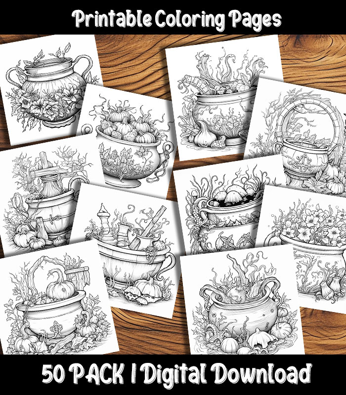 Cauldron coloring pages digital pack happy colorist