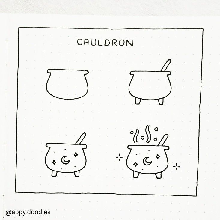 Easy cauldron doodle tutorial fallhalloween theme appy doodles