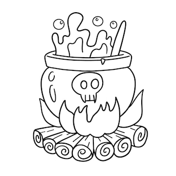 Premium vector cauldron halloween isolated coloring page