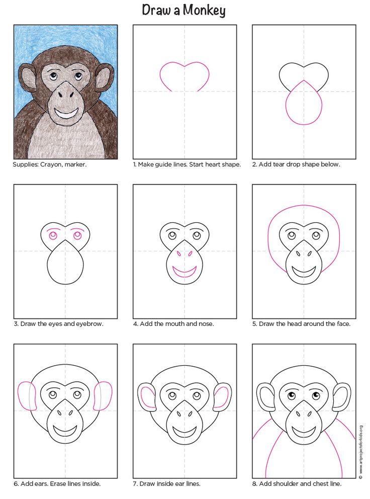 Easy how to draw a monkey face tutorial and monkey face coloring page monkey art projects monkey art monkey drawing