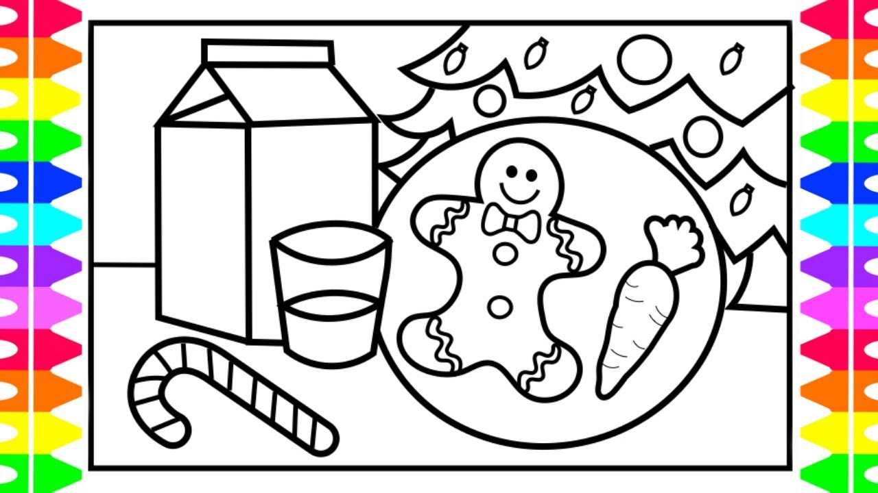 Christmas coloring how to draw and color cookies and milk for santa gingerbread cookies for kids