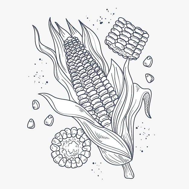 Premium vector hand drawn corn on the cob drawing illustration