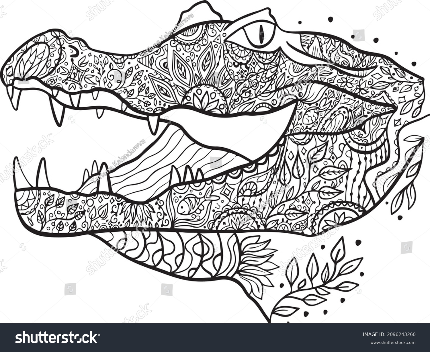 Crocodile mandala coloring page patterned reptile stock vector royalty free