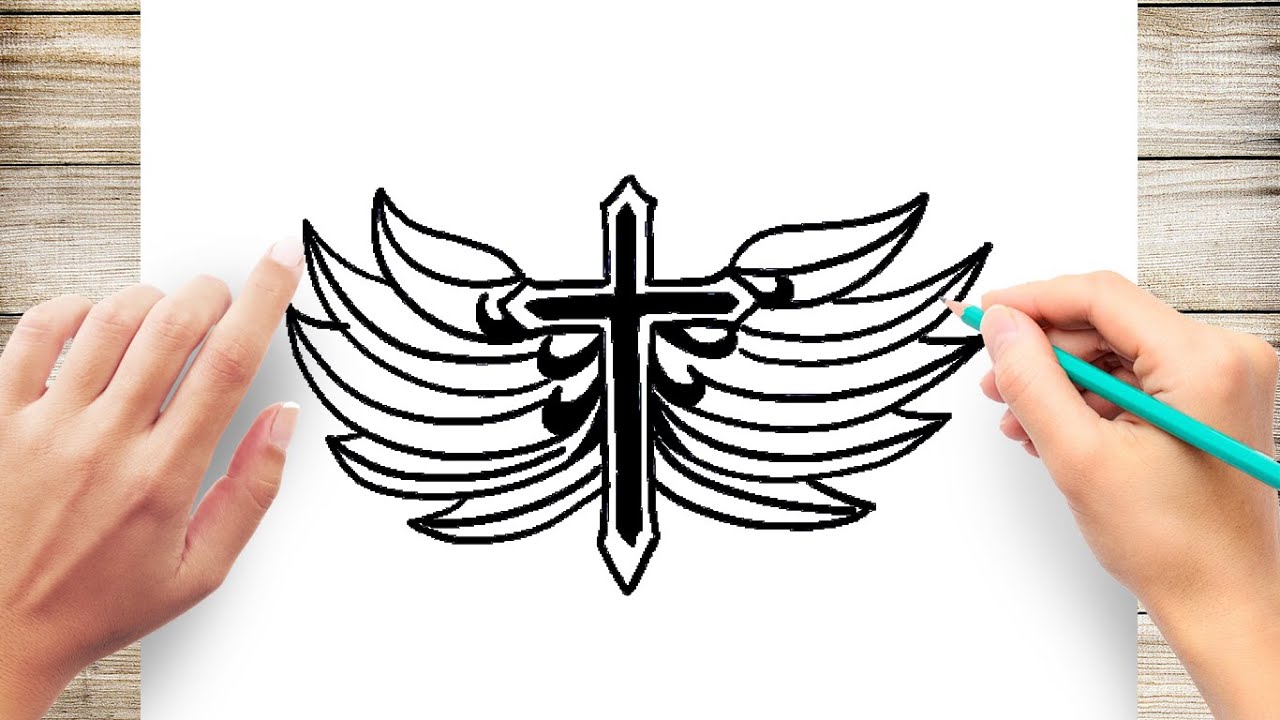 How to draw cross with wings