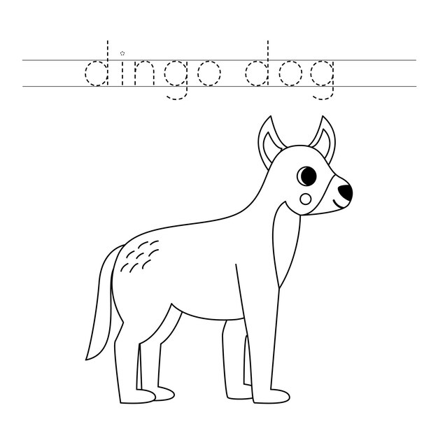 Premium vector trace letters and color black and white cartoon dingo dog