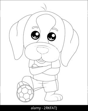 Coloring page outline of cartoon boy with a soccer ball with dog football coloring book for kids cartoon illustration of a dog playing football stock vector image art