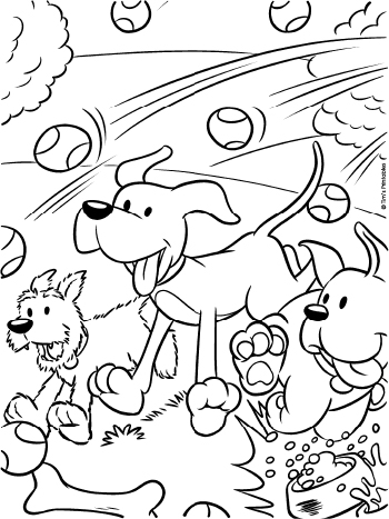 Dogs chasing tennis balls coloring page â tims printables
