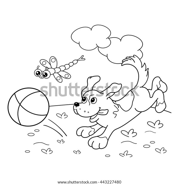 Coloring page outline cartoon dog ball stock vector royalty free