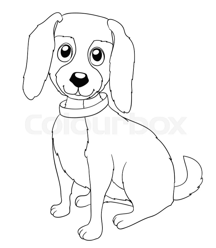 Cute cartoon doggy with collar on white coloring page version vector stock vector