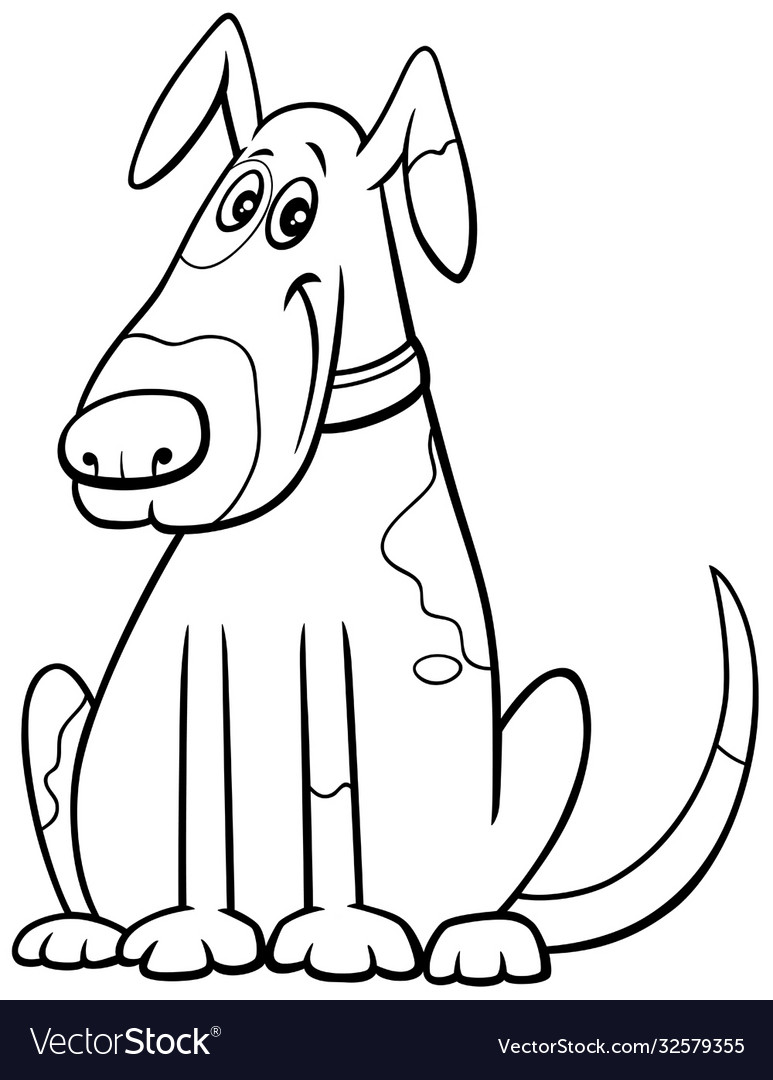 Cartoon spotted dog in collar coloring book page vector image