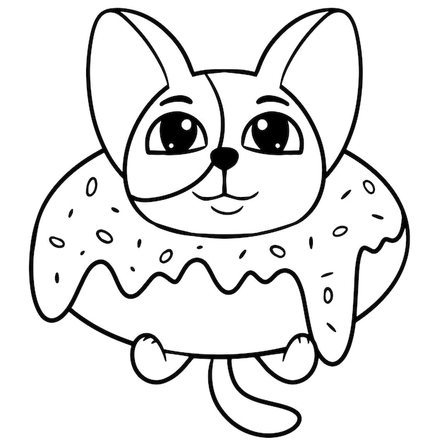 Premium vector hand drawn cute cartoon dog with donut coloring page outline illustration