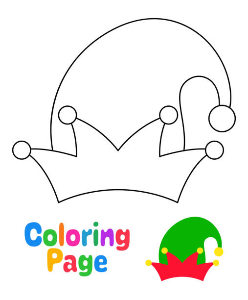 Coloring page with elf hat for kids stock illustration
