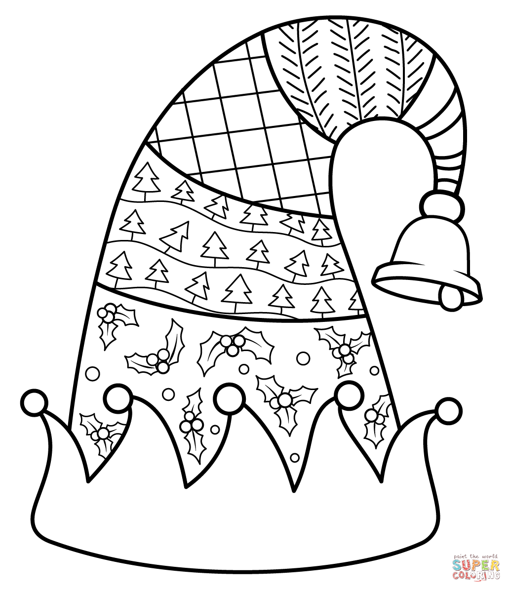 Christmas elf hat coloring page free printable coloring pages