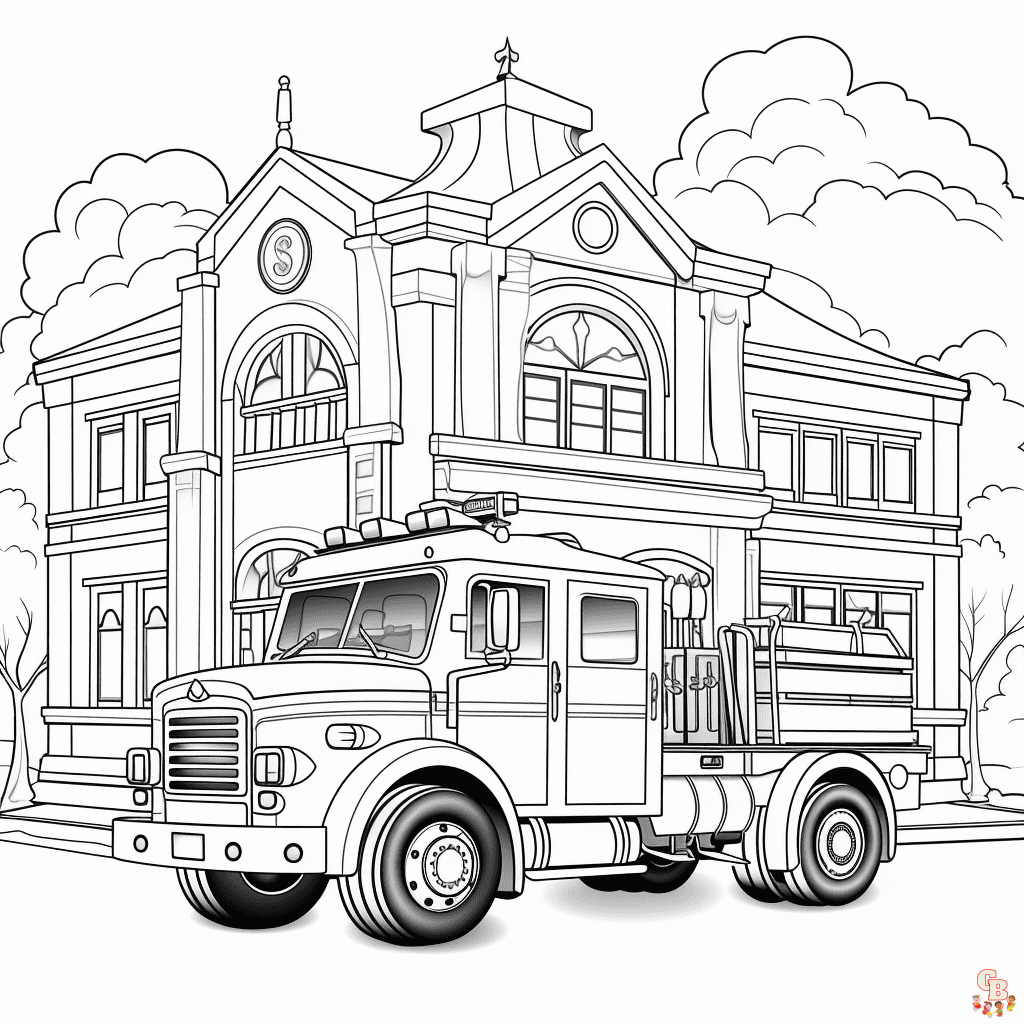 Printable fire station coloring pages free for kids and adults