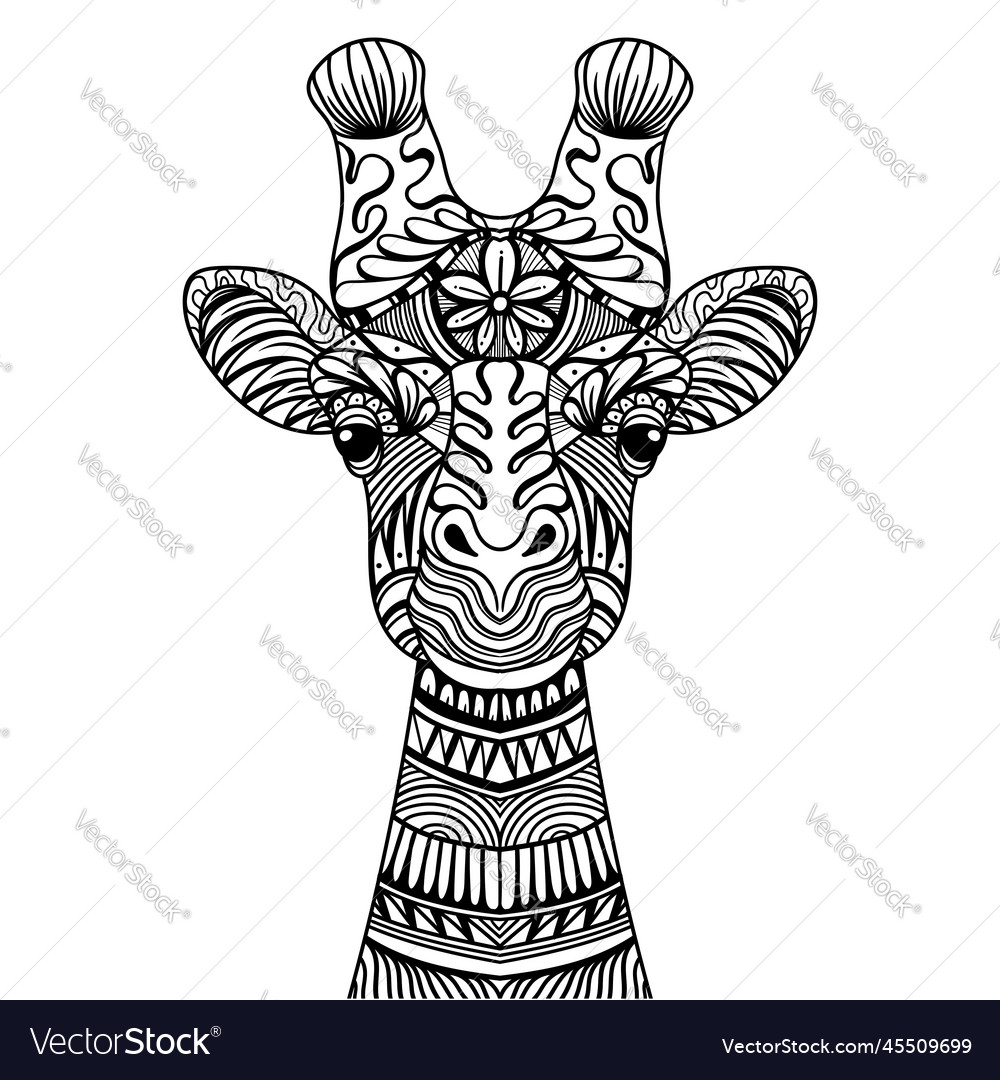 Giraffe head mandala entangle coloring page vector image